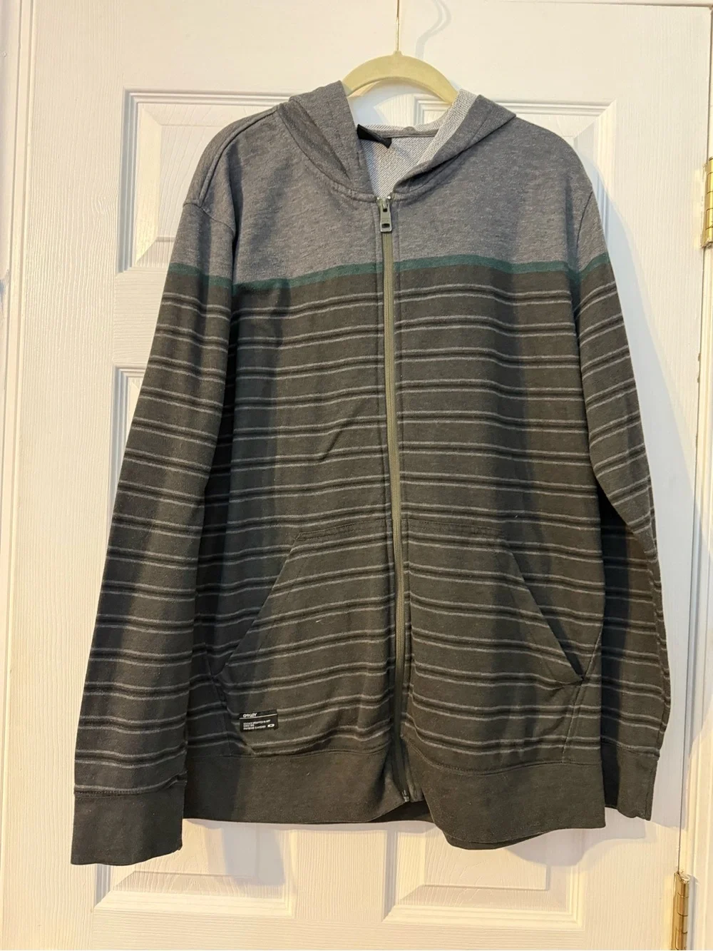 Oakley Gray Striped Zip-Up Hoodie